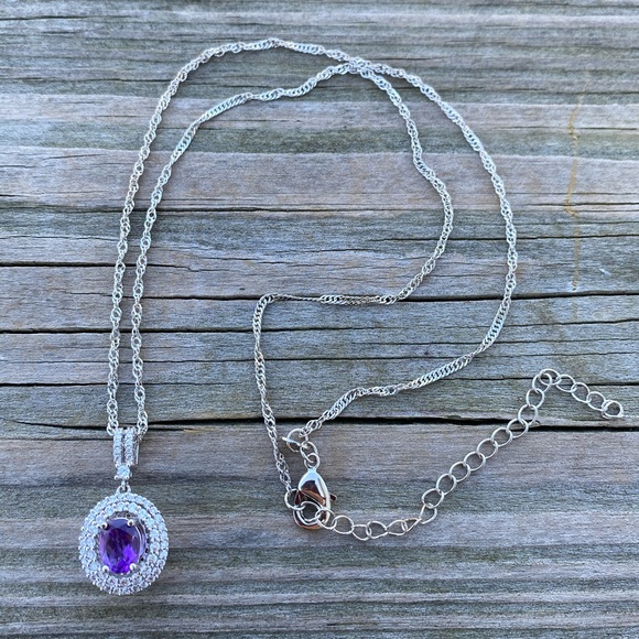 Gold Coast Amethyst necklace Platinum Plated CZ - Picture 4 of 9
